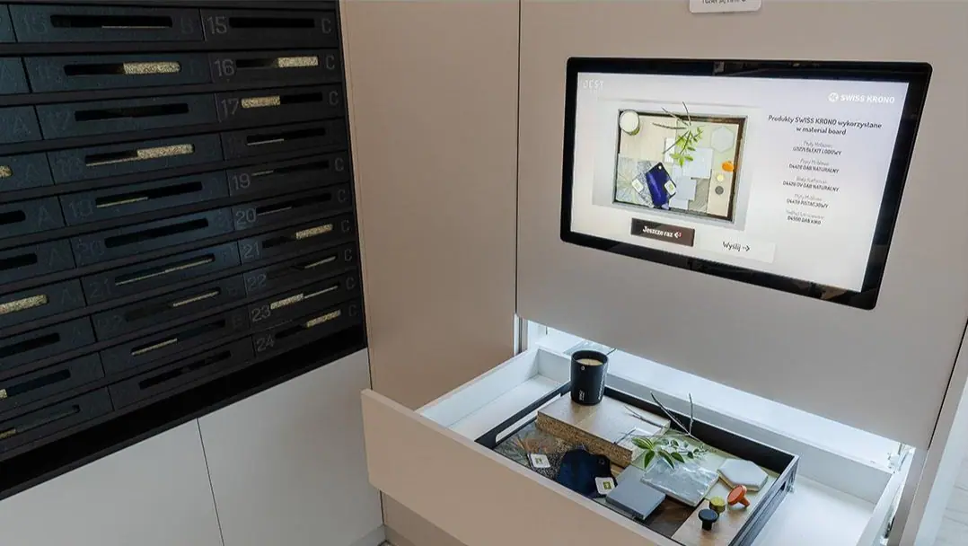 Interactive touchscreen exhibit set into a display niche