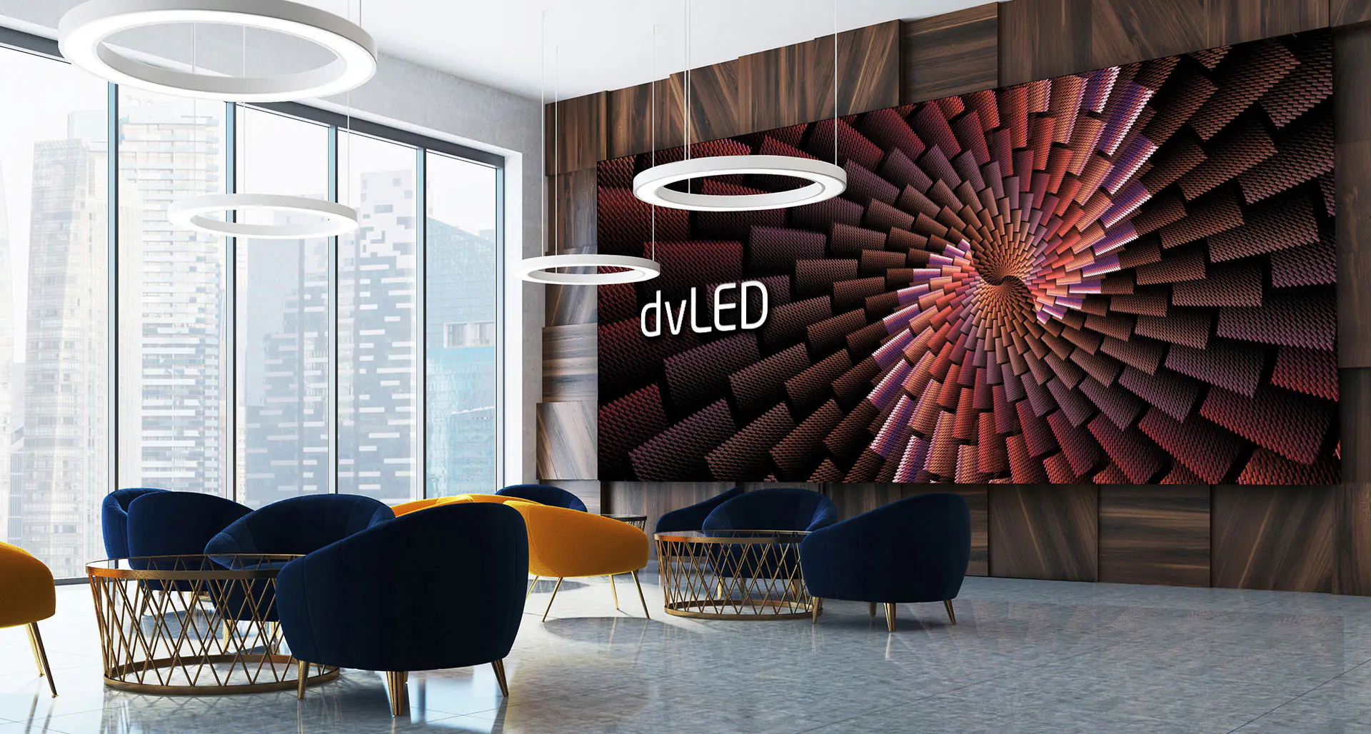 LED video wall in a lobby lounge
